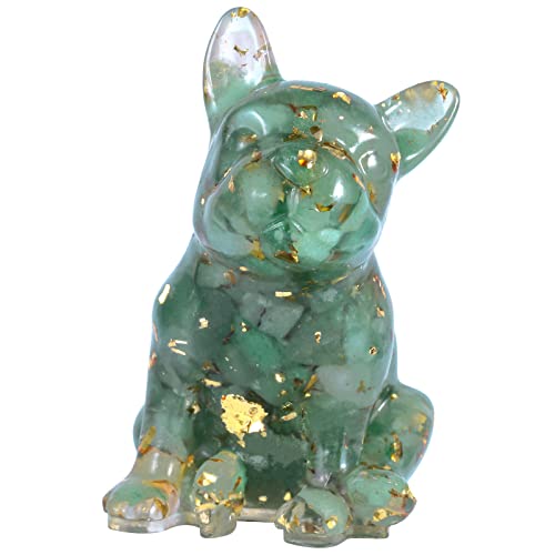 Nupuyai Green Aventurine French Bulldog Carved Crystal Animal Statue Ornament