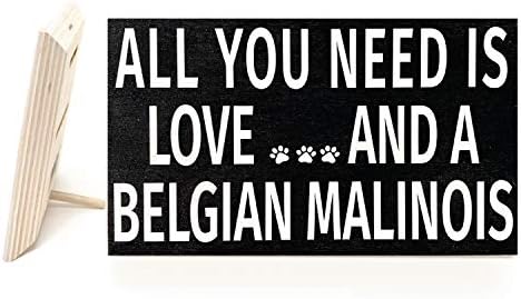 JennyGems Belgian Malinois Gifts, Love and a Belgian Malinois Wooden Sign, Shelf Decor and Wall Hanging, Made in USA