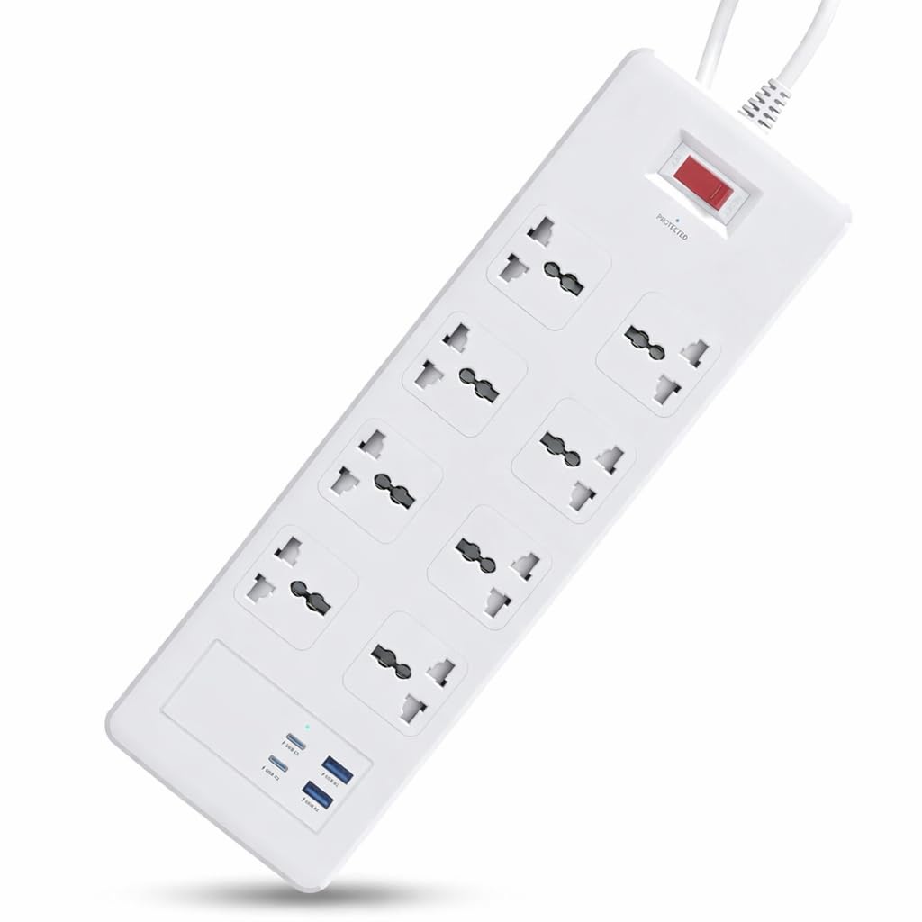 8 Out Surge Protector with Master Switch, Spike Guard/Extension Board, 8 Outlet, 2xPD20W & 2xUSB, 36000Amp, 1.8 Meter Cord, DSW, Automatic Overload Protection-image-15