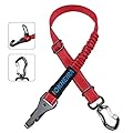 Iokheira Dog Seat Belt, 3-in-1 Adjustable Dog Car Safety Harness with Anti Shock Elastic Bungee Buffer,Dog Seat lead with Clip,Seat belt Buckle and Swivel Carabiner isofix(Red)