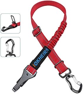 IOKHEIRA Dog Seat Belts for Cars uk, Adjustable Dog Car Harness with Anti Shock Bungee Buffer, Heavy Duty Carabiner Clip, Dog Seatselt Isofix (Black)