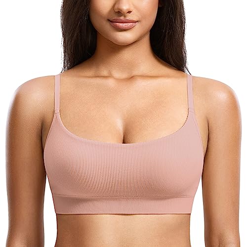 Image of DOBREVA Women's Bralettes No Underwire Bras Support Padded Wireless Ribbed Seamless Bra Removable Pads Push Up Inserts