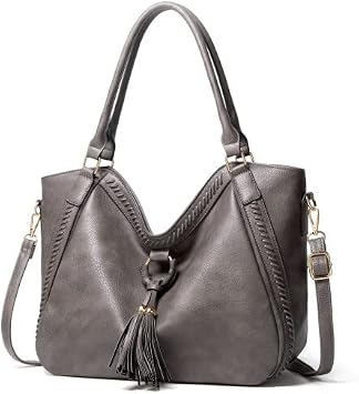 Womens Handbags Soft Leather Large Capacity Retro Vintage Top-Handle Casual Tote Shoulder Cross-Body Bags Grey