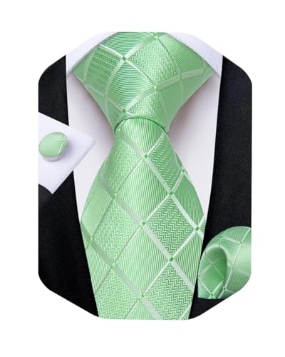 Image of DiBanGu Striped Tie Set for Men Silk Woven Plaid Necktie and Pocket Square Cufflinks Business Wedding