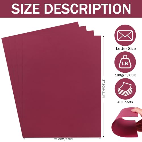 40 Sheets Burgundy Red Cardstock - 8.5'' x 11'' 65lb for Decoration by Uncle Paul - Image 2
