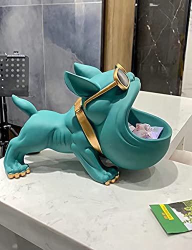 Cuzokola Cute French Bulldog Gifts Statue Animal Blue Turquoise Dog Candy Dish Modern Candy Bowls For Office Desk Gold Big Mouth Storage Resin Status Figurines For Home Decor With Glasses Frame Key #TOP3