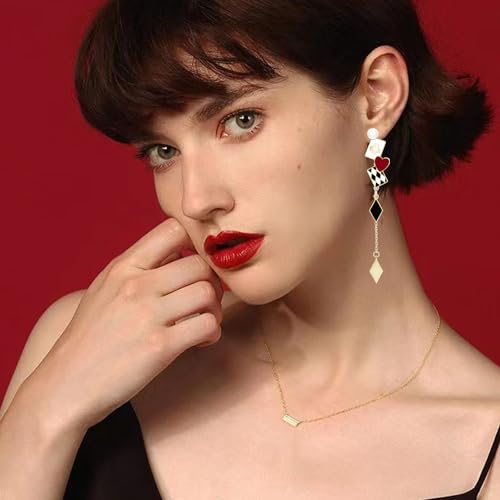Bohemian Funny Red-Black Playing Card Gold Enamel Lightweight Dangle Drop Earrings Handmade Poker Pearl Stud Earrings For Women Jewelry Gifts3