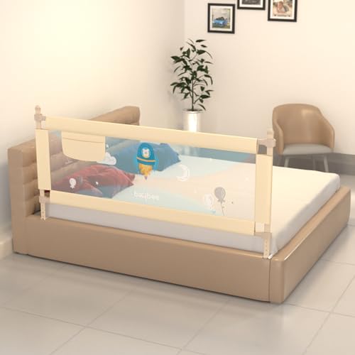 Image of Baybee Bed Rail Guard Barrier for Baby Portable Safety Adjustable Height Falling Protector Fence Foldable Safeguard Bed Rails Single Side Bed for Newborn Toddler Kids Pack of 1 (Beige, 180x63 cm)