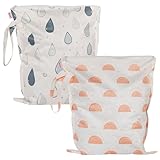 HECCEI Wet Bags, 2Pcs Waterproof Wet Dry Bag Reusable Washable Cloth Diaper Swim Nappy, Swimsuit Bag with Hook Pouch 13x15 Inch Outdoor Organiser Bag for Baby Items Swimming Beach Gym Pool Travel