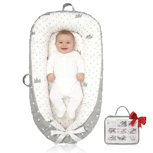 Image of Baby Lounger | Organic Cotton Infant Support Cushion| Reversible, Adjustable & Portable Floor Cushion | Soft, Breathable, Washable Cover