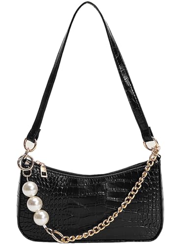 Crocodile Pattern Purses for Women with Pearl Chain Strap Shoulder Bags for Women