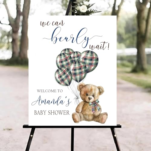 Personalized Teddy Bear Baby Shower Sign, Bearly Wait Baby Shower Welcome Signs #Yu12