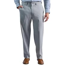 Haggar Mens Premium Comfort Tonal Plaid Classic Fit Flat Front Stretch Dress Pant Silver