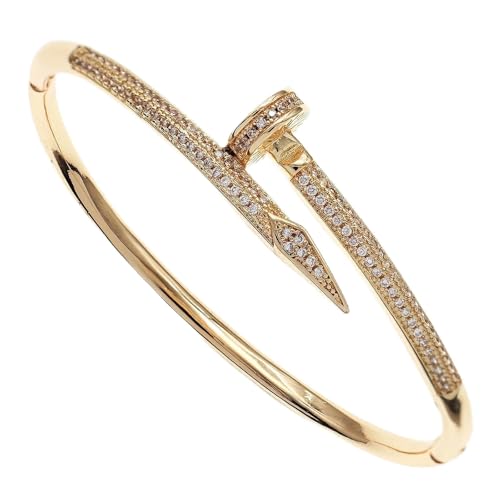18K Gold Plated Nail Copper Bracelet for Women Dainty Jewelry Gift Perfect for Small/Petite/Medium Wrist Cuff Bangle (Golden Nail A 57mm)