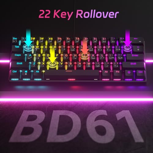 61-Key Mechanical Keyboard, with English and Arabic bilingual input keycap, Red Axis Switch, 17 kinds Adjustment Light, for Windows/MacOS/Android PC Gamers Office - Red Axis/Black