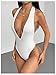 Milumia Women's Deep V Neck Halter Bodysuit Backless Slim Fit Sexy Top White Medium