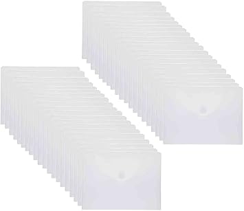 9x7 Clear Plastic Envelopes Hook Loop Closure Receipt Stickers Storage Holder 40 Pack