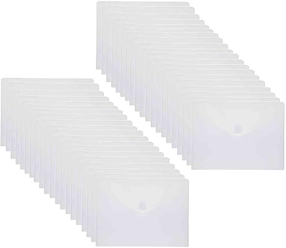 9x7 Clear Plastic Envelopes Hook Loop Closure Receipt Stickers Storage Holder 40 Pack