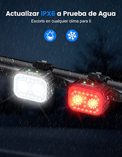 Mohard Luz Bicicleta, Luces Bicicleta Delantera y Trasera Recargables Ultrabrillantes para Montar Noche, Juego de Luces Bicicleta IPX6, 8/12 Modos & 58H de Funcionamiento, Flexible & Fácil Instalar - imagen 3
