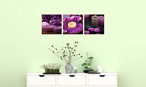 Tutubeer 3 Panels Spa Decor Zen Decor Purple Wall Art Still Life Purple Flowers Candles Spa Pictures Prints On Canvas For Home Office Kitchen Wall Decor Stretched And Framed Each Panel 12X12Inch #TOP4