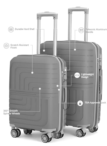 Image of Pro 8 Wheels Set of 2 (Cabin + Medium) Trolley Bags, Hard Case Polypropylene, 360º Wheeling Luggage for Men & Women, Suitcase for Travel, Trolley Bags for Travel (Silver)