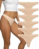 SweetSnow Seamless Thongs for Women Soft and Breathable Underwear Thong No Show Thongs Size M Color Beige