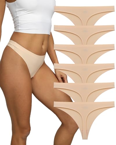 SweetSnow Seamless Thongs for Women Soft and Breathable Underwear Thong No Show Thongs Size XS Color Beige