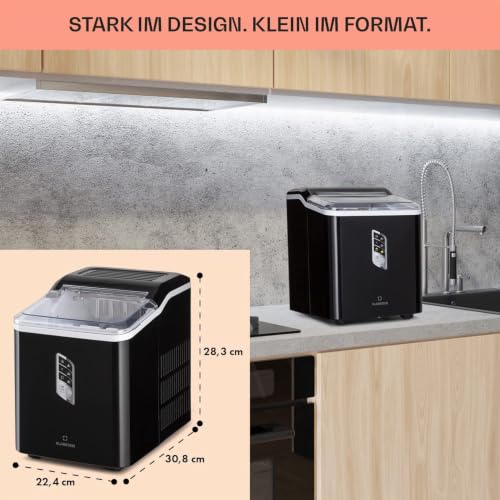 Foto von Klarstein Eiswürfelmaschine Klein, Schneller Ice Cube Maker, Eiswürfelbereiter Selbstreinigend, Eiswürfelgerät für Große und Kleine Eiswürfel, mit Eiswürfelbehälter, 12kg/24h, Fassungsvermögen 1,5 L