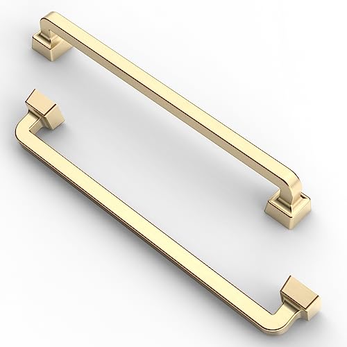 FURNIWARE Cabinet Handles,10 Pack Satin Brushed Brass Hardware Drawer Pulls,Zinc Alloy Kitchen Cabinet Door Handles Pull,192mm(7.6 Inch) Hole Center