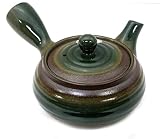 久村陶器(Hisamuratouki) 急須 緑 330ml 萬古焼 底網 急須 平型織部巻 7439