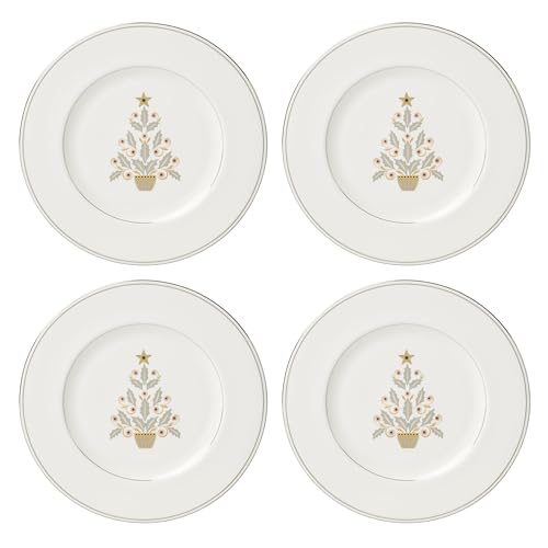 Lenox 897868 Federal Platinum Tree Accent Plates, Service For 4, Christmas Dishes, Dinnerware Set, Holiday