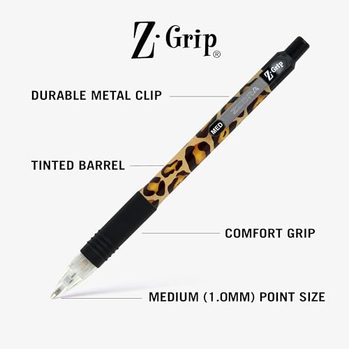 Image of Zebra Pen Z-Grip Animal Print Retractable Ballpoint Pen, Black, 1mm, 18-Pk | Smooth Writing, Medium Point Tip, Ideal for Planners, Note-Taking, School and Office Supplies, and Everyday Writing (22818)