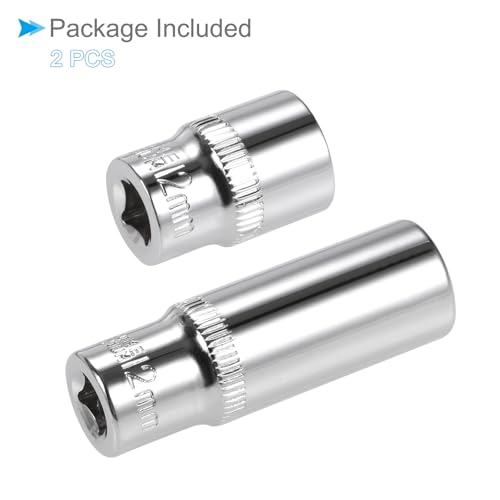Image of 6-Point Socket, 1 /4 inch Drive 12mm Deep, Polished Chromed CR-V Metric Deep and Shallow Impact Socket - (Applications: for Ratchet Torque Electric Wrenches Car Repair), 2-Pieces