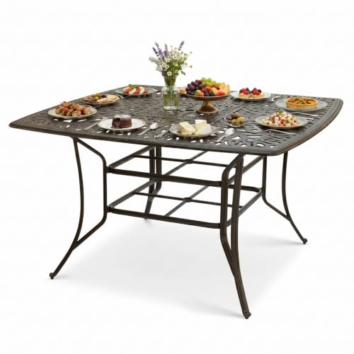 VIVIJASON 64" Square Patio High Bar Table for 8, Outdoor Large High Dining Table with 2.2" Umbrella Hole, Weather-Resistant Patio Dining Table for Deck Garden Backyards, Dark Bronze