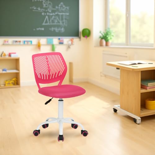 FurnitureR Kompakter Klassenstuhl, ergonomischer Sitz für Schule, Rückenlehne aus atmungsaktivem Netzgewebe, höhenverstellbar, Zeichenzimmerstuhl für Kinder, leicht zu bewegen, 360 °, dunkelrosa