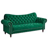 INSTORY Velvet Sofa Traditional Couch Tufted Loveseat with Wooden Legs for Living Room, Office, Bedr