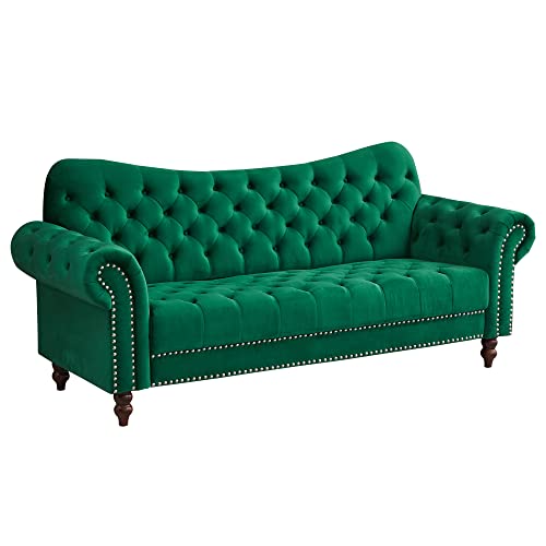 Instory Velvet Sofa Traditional Couch Tufted Loveseat With Wooden Legs For Living Room, Office, Bedroom - Green #TOP2