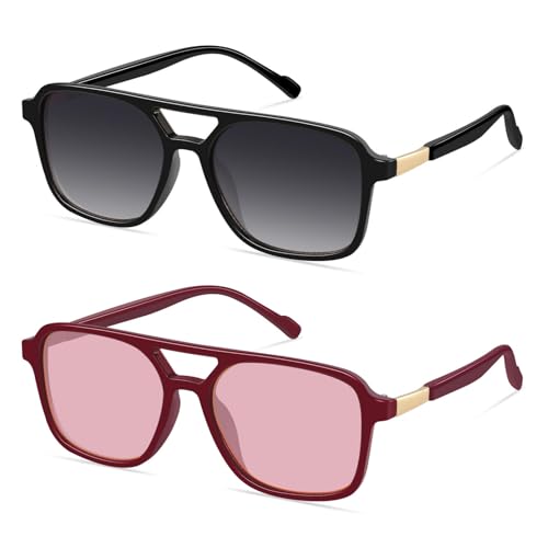 Image of GRFISIA Retro Aviator Sunglasses for Women Men Trendy Rectangle Womens Mens Sun Glasses Shades for Driving Vacation UV400