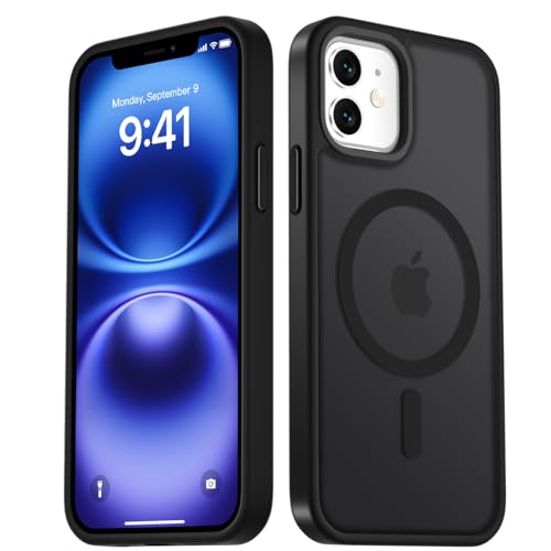 LATVIN for iPhone 12 Case & iPhone 12 Pro Case, Magnetic Phone Cover, Compatible with MagSafe, Military Grade Protection, Translucent Matte Frosted Back, Black