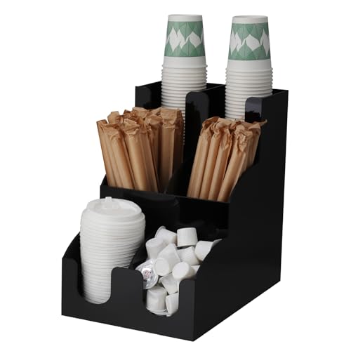 Elraxw 紙コップホルダー カップディスペンサー カップスタンド 3段6セルカップホルダー アクリル製 (ブラック)