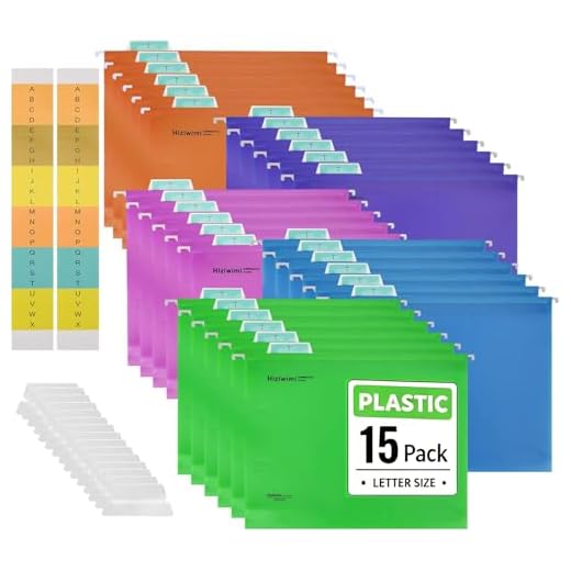 15PC PVC Letter-Size Filing Cabinet A4 Suspension Files with Tabs and Inserts Hanging File Folders for Bulky Files, Medical Charts, Assorted Colors, Letter Size Office School Desktop File Storage