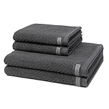 Ross - 4 teiliges Frottier-Set - Smart (2 X Handtuch 2 X Duschtuch im Set) - 520 g/m2 - Baumwolle - Frottee - saugstark - weich und flauschig - Schiefer