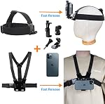 Haoyou Mobile Phone Chest Strap Mount Harness/Head Strap Holder kit for VLOG/POV Perfect View Angle,Compatible with iPhone,Samsung,Google and GoPro Hero13/12/11/10/9/8/7 AKASO,DJI Osmo Action Camera