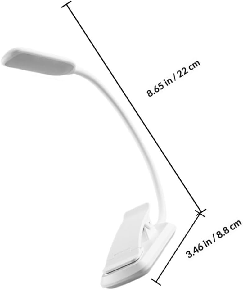 USB Rechargeable LED Reading Lamp, White Plastic Bedside Clamp Light, Eye-Care Night Studying Lamp for Dorm and Desk Use, Small Portable Book Light with Adjustable Clip
