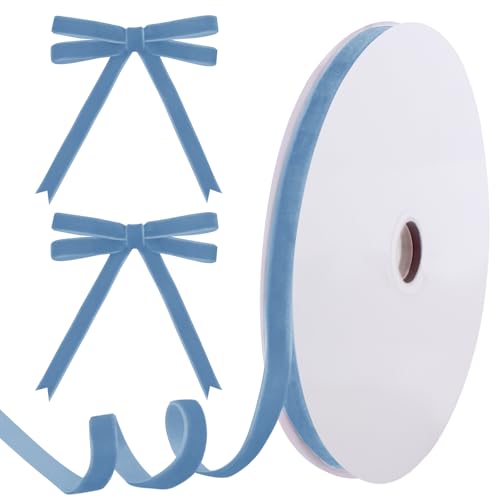 Image of Tsorode 25 Yards Velvet Ribbon for Christmas Tree Gift Wrapping,3 /8 Inch (Blue, 3 /8 inch)