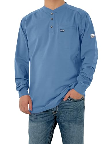 Image of FR Shirts for Men 6oz Lightweight Stretch Work Shirt Flame Resistant Long Sleeve Henley Shirt CAT2