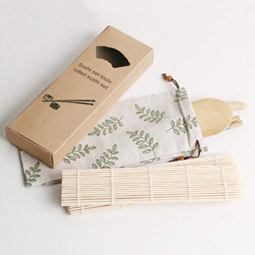 Kit de fabricação de sushi, kit de sushi 100% bambu, tapete de rolamento, espátula de arroz, pauzinh