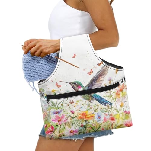 Image of Hummingbird Yarn Storage Organzier Knitting Bag Yarn Storage Shelves Floral Crochet Tots Bags Travel Knitting Accessories,Large