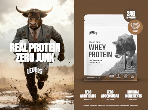Image of Levels Grass Fed Whey Protein Powder, No Artificials, 24G of Protein, Double Chocolate, 1LB