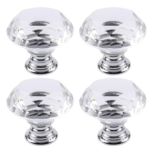 Kovake 4 Pièces Poignee Meuble de Cristal, 30 mm Boutons Armoire Ronds, Poignet Tiroir avec Tournevis, Boutons de Porte de Cuisine pour Commode, Armoire, Meuble, Placard (Transparent)